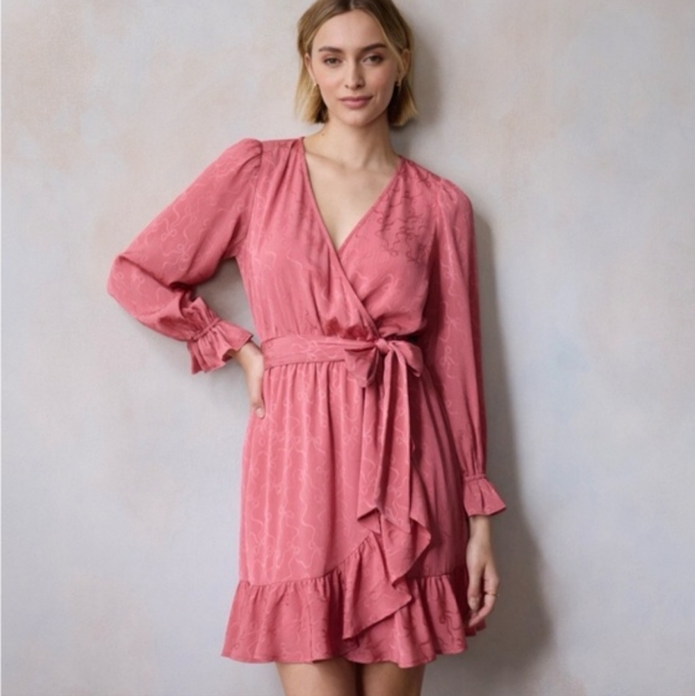 LC Lauren Conrad Rose Pink Wrap Mini Dress with Ruffle Hem